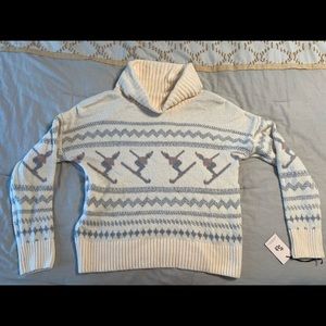 Sincerely Jules turtle neck ski sweater white gray warm medium